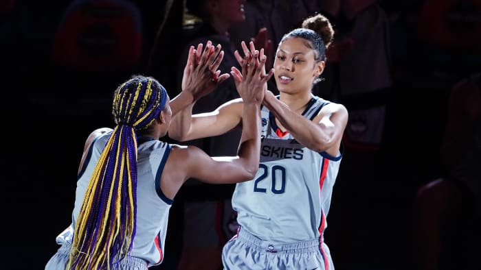 UConn's Olivia Nelson-Ododa slaps hands before a game